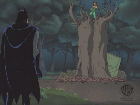 Batman The Animated Series Original Production Cel On Original Background: Batman with Poison Ivy For Sale