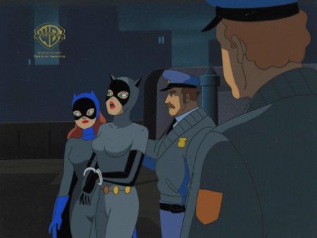 Batman The Animated Series Original Production Cel On Original Background: Batgirl and Catwoman on Sale