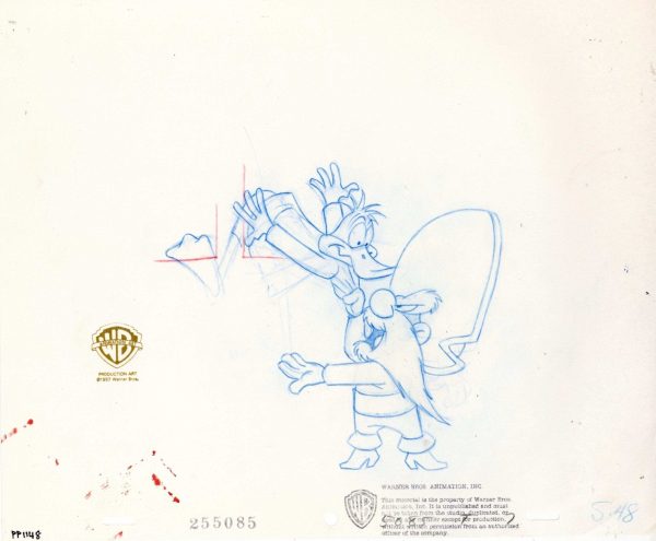 Looney Tunes Original Production Drawing: Daffy Duck and Yosemite Sam For Sale