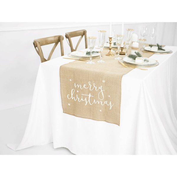 Jute Merry Christmas Table Runner White 50cm Cheap