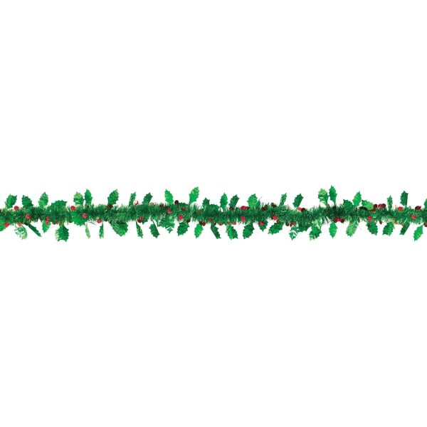 Holly & Berries Christmas Tinsel Value Garland 9ft Fashion