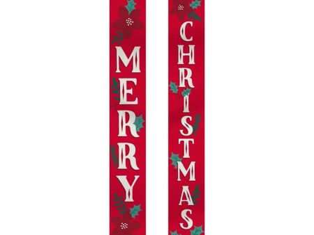 Traditional Christmas Hanging Flags Home Decoration Fabric w Plastic Dowel & Rope Sale