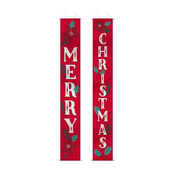 Traditional Christmas Hanging Flags Home Decoration Fabric w Plastic Dowel & Rope Sale