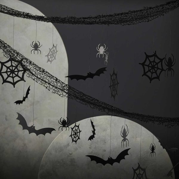 Halloween Backdrop with Hanging Spiders, Bats and Cobwebs Hot on Sale