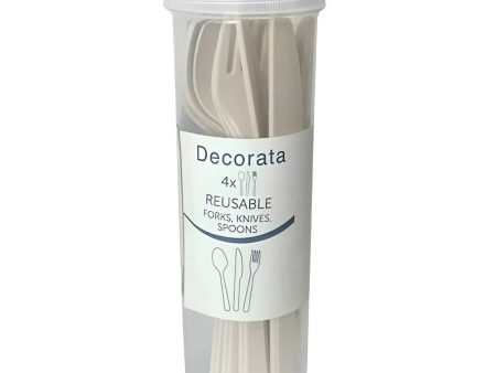 Beige Reusable Cutlery Set (4Spoons 4Forks 4Knives) In Tube Discount