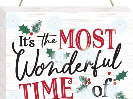 Most Wonderful Time Light-Up Hanging Sign Mdf w  Jute Hanger 12in Fashion