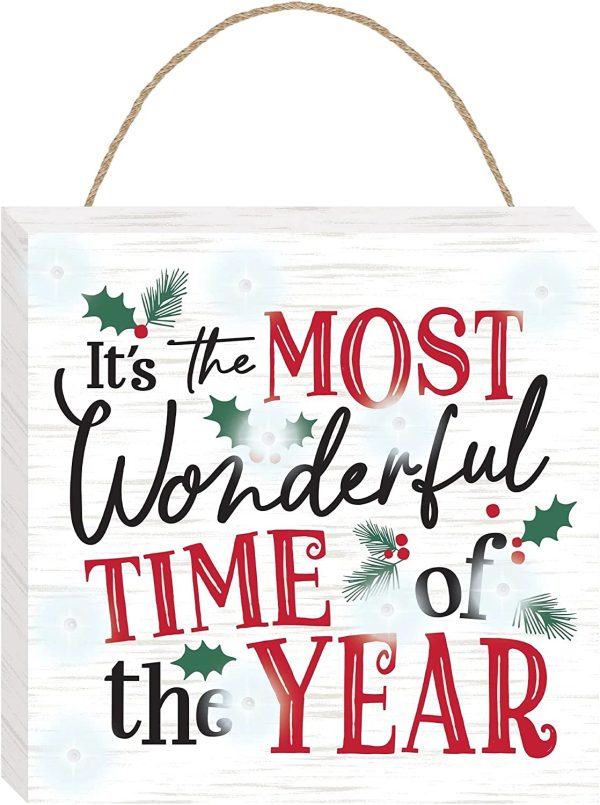 Most Wonderful Time Light-Up Hanging Sign Mdf w  Jute Hanger 12in Fashion